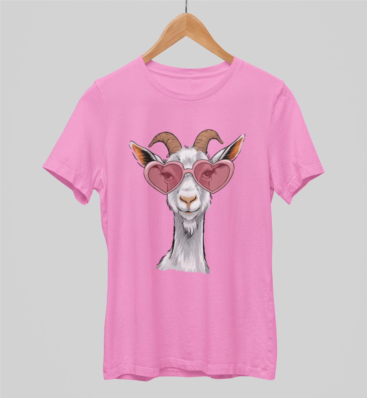 Vaaleanpunainen unisex T-paita "Vuohi aurinkolaseissa"
