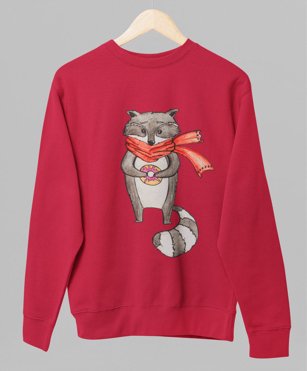 Punainen unisex collegepaita "Pesukarhu"