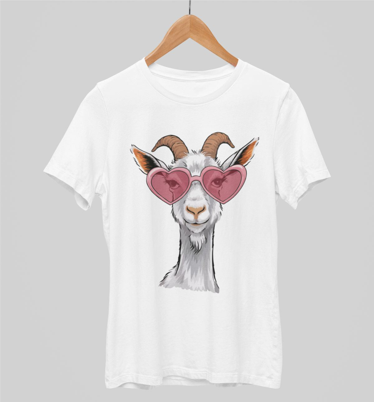 Valkoiset unisex T-paidat "Vuohi aurinkolaseissa"