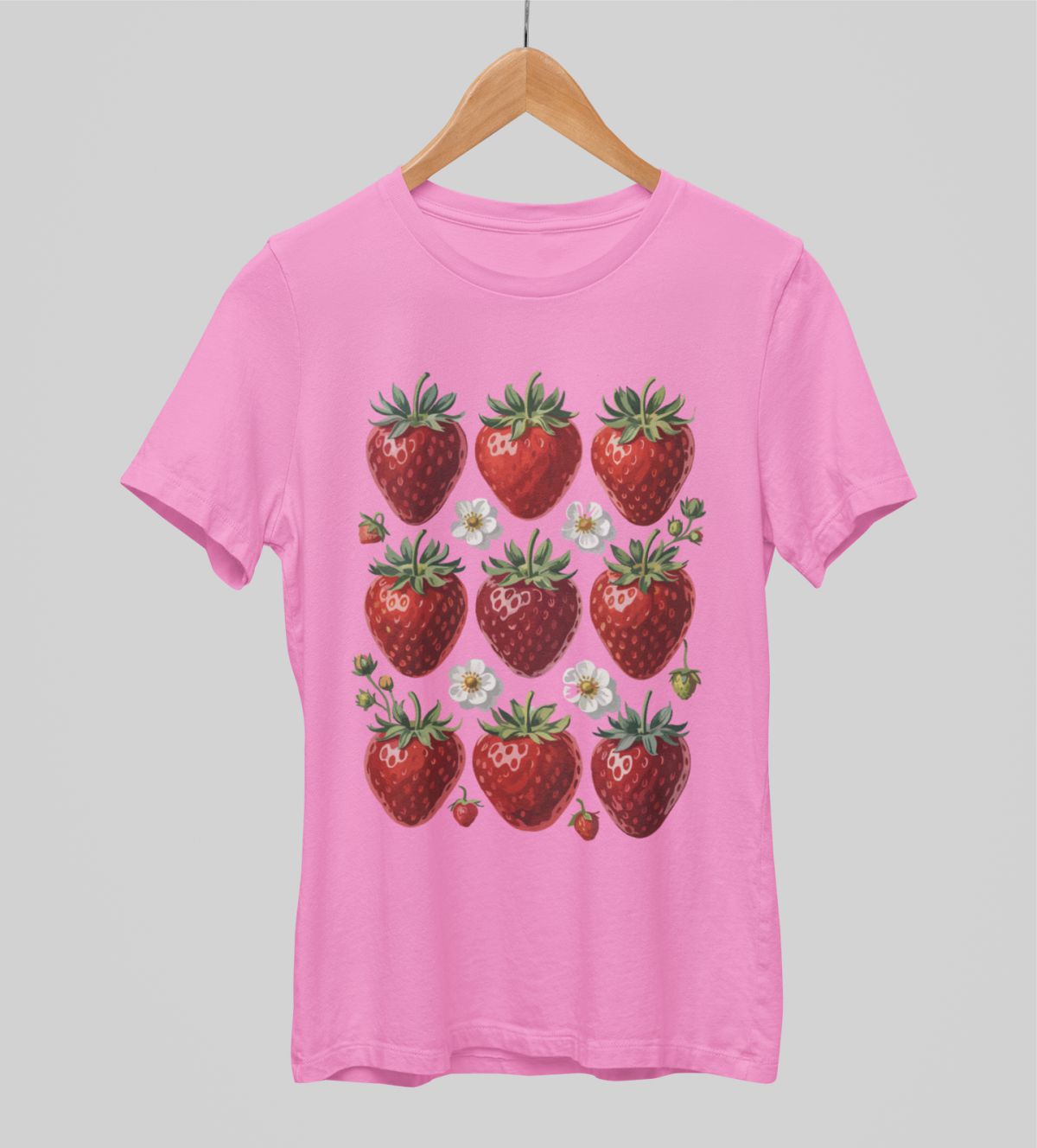 Vaaleanpunainen unisex T-paita "Mansikat"