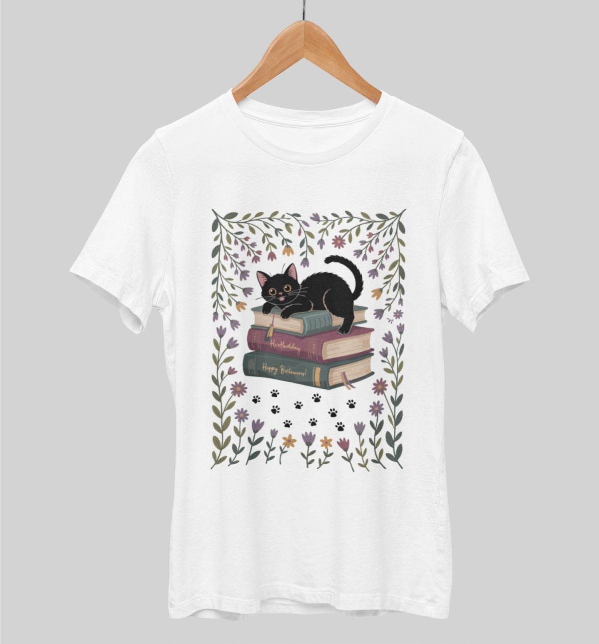 Valkoiset unisex T-paidat "Cats and books"