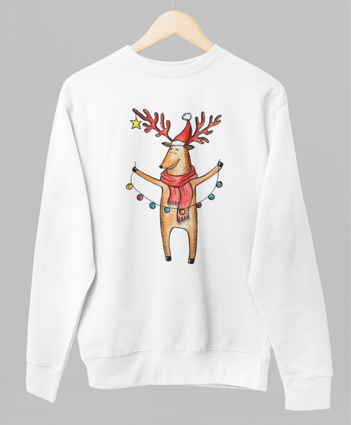 Valkoinen unisex collegepaita "Hirvi"