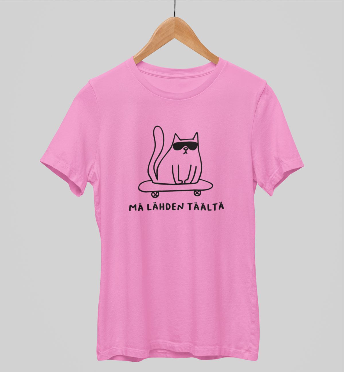 Vaaleanpunainen unisex T-paita "Mä lähden täältä"