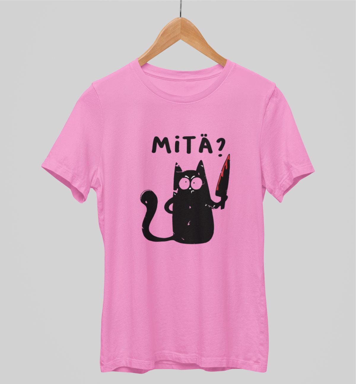 Vaaleanpunainen unisex T-paita "Mitä"