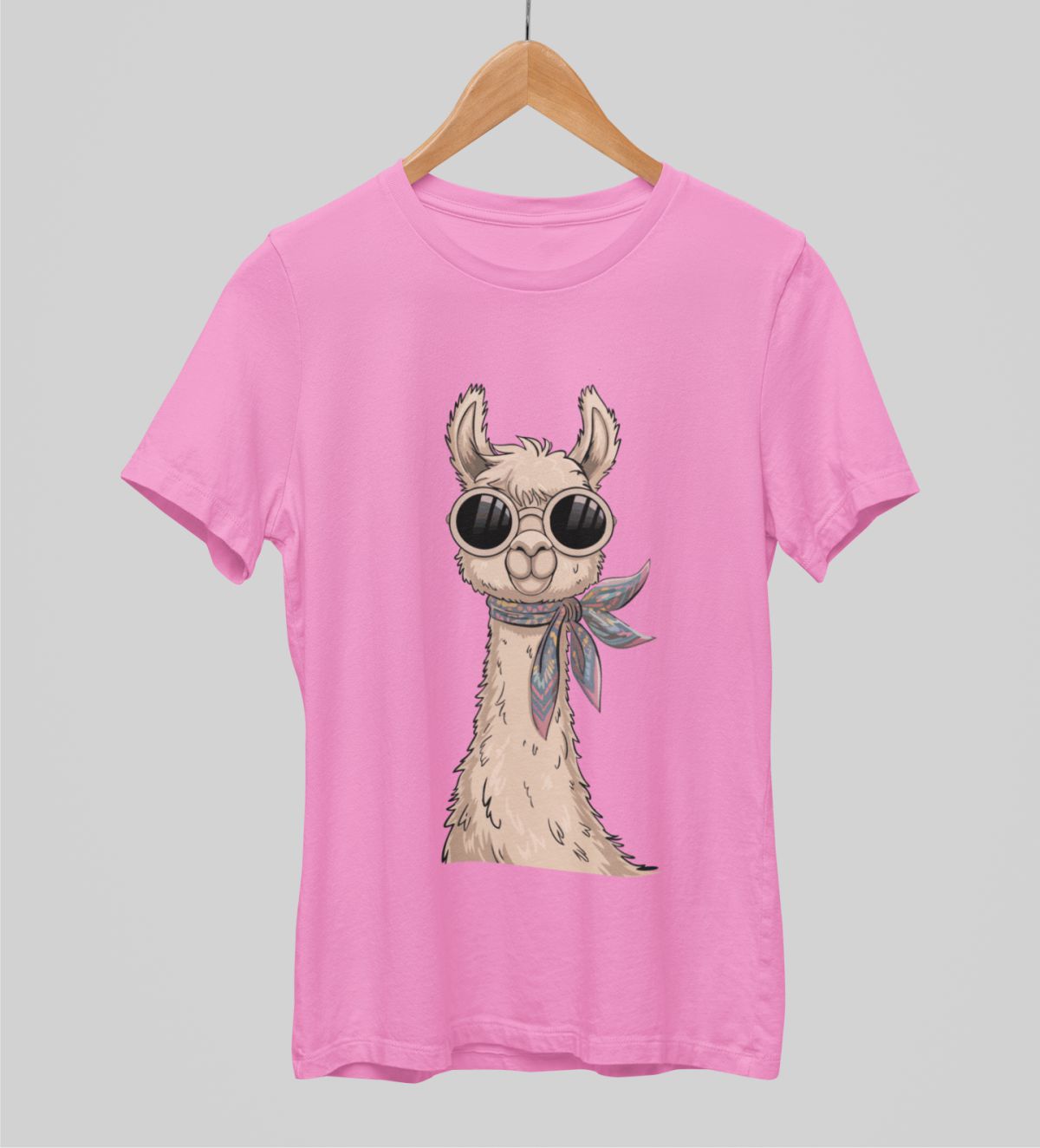 Vaaleanpunainen unisex T-paita "Lama huivilla"