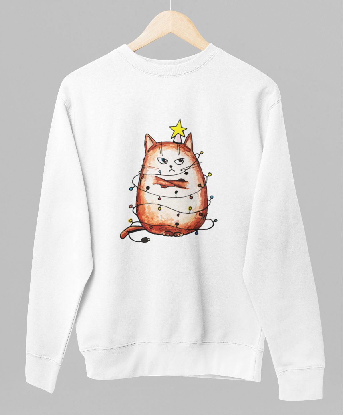 Valkoinen unisex collegepaita "Vihainen kissa"