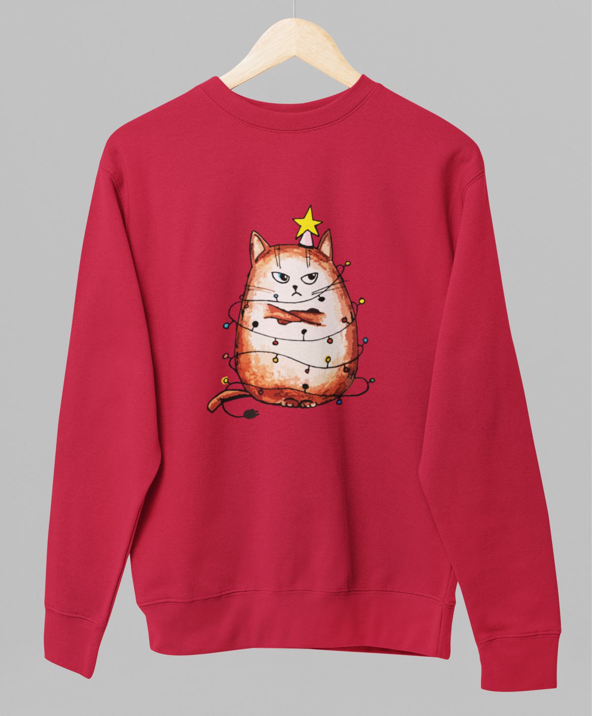 Punainen unisex collegepaita "Vihainen kissa"