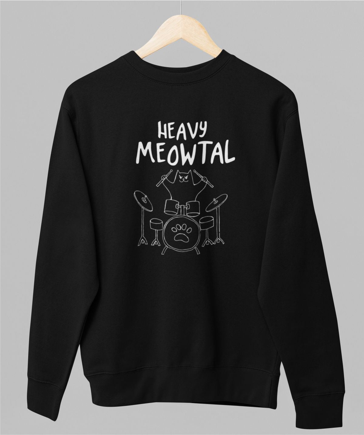 Musta unisex collegepaita "Heavy meowtal"