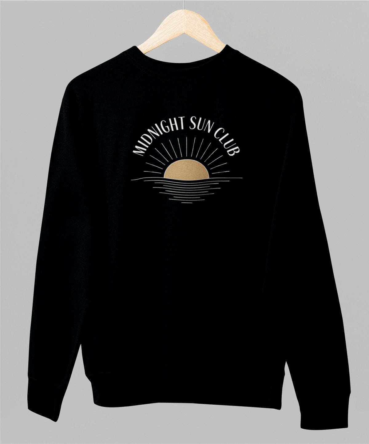 Musta unisex collegepaita "Midnight sun club"