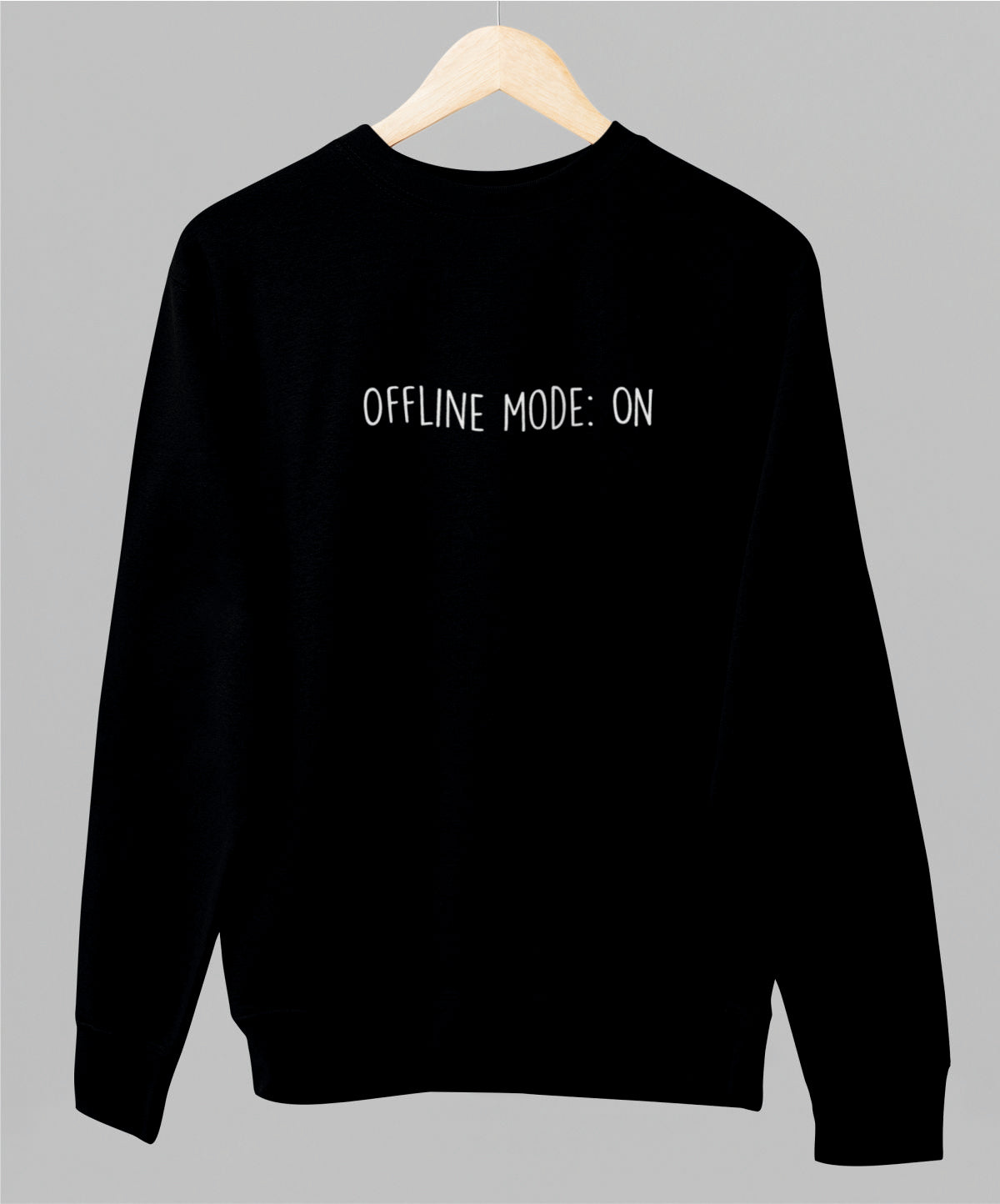 Musta unisex collegepaita "Offline mode"