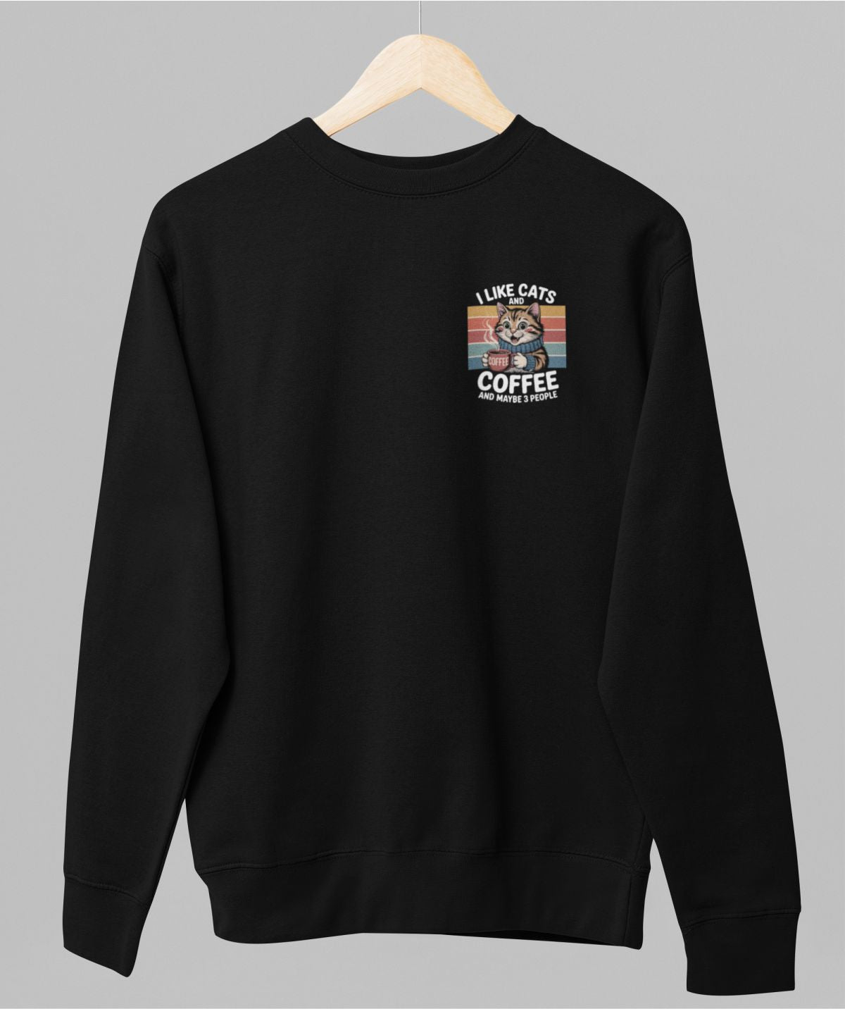 Musta unisex collegepaita "Three people"