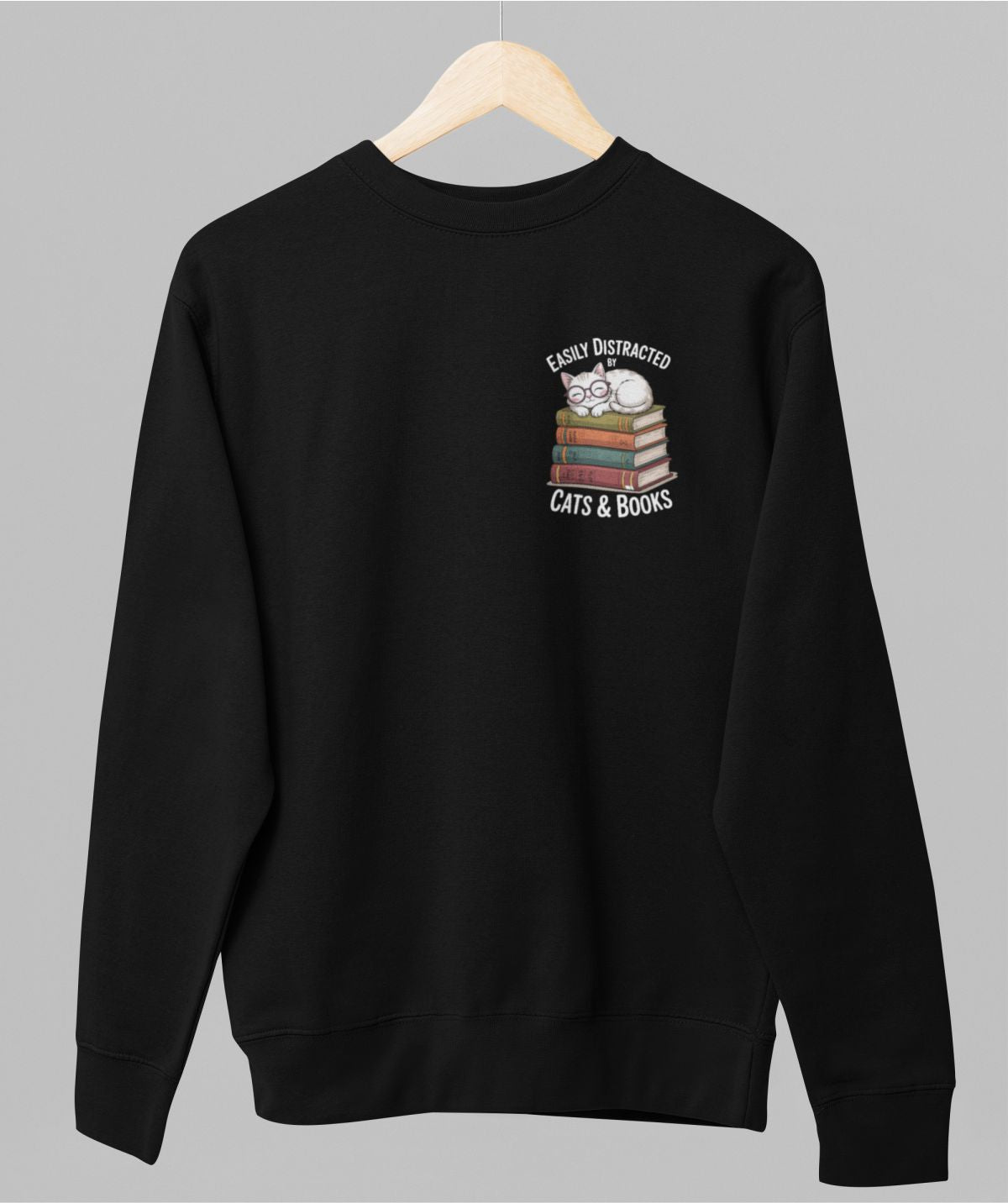Sininen unisex collegepaita "Easily distracted"