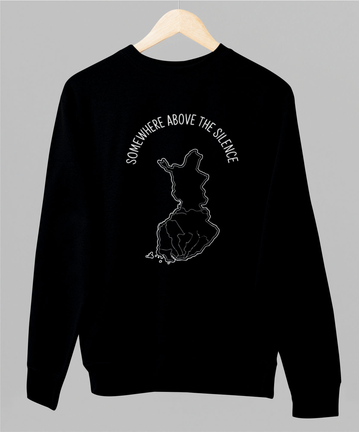 Musta unisex collegepaita "Silence"