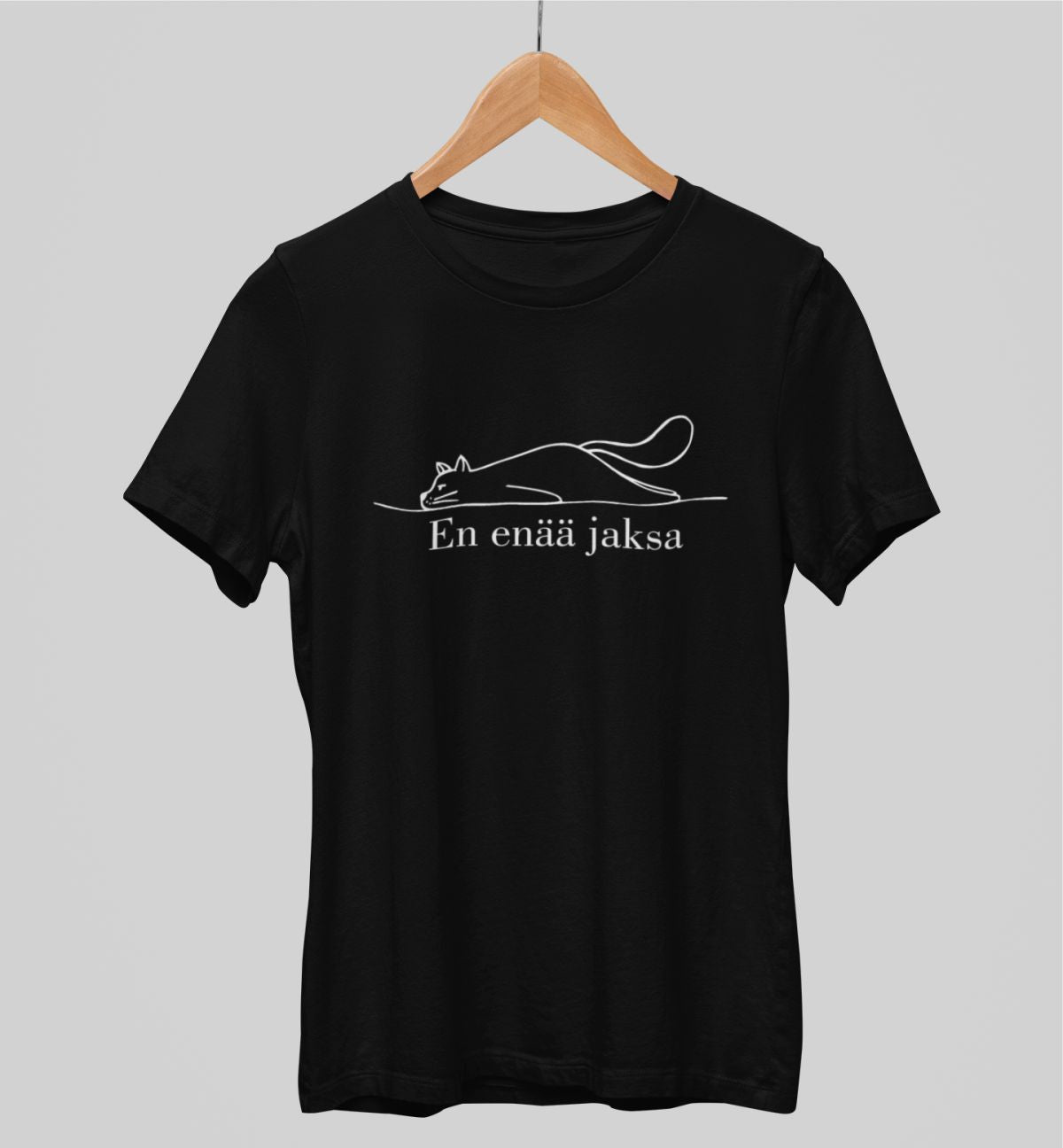 Mustat unisex T-paidat "En enää jaksa"