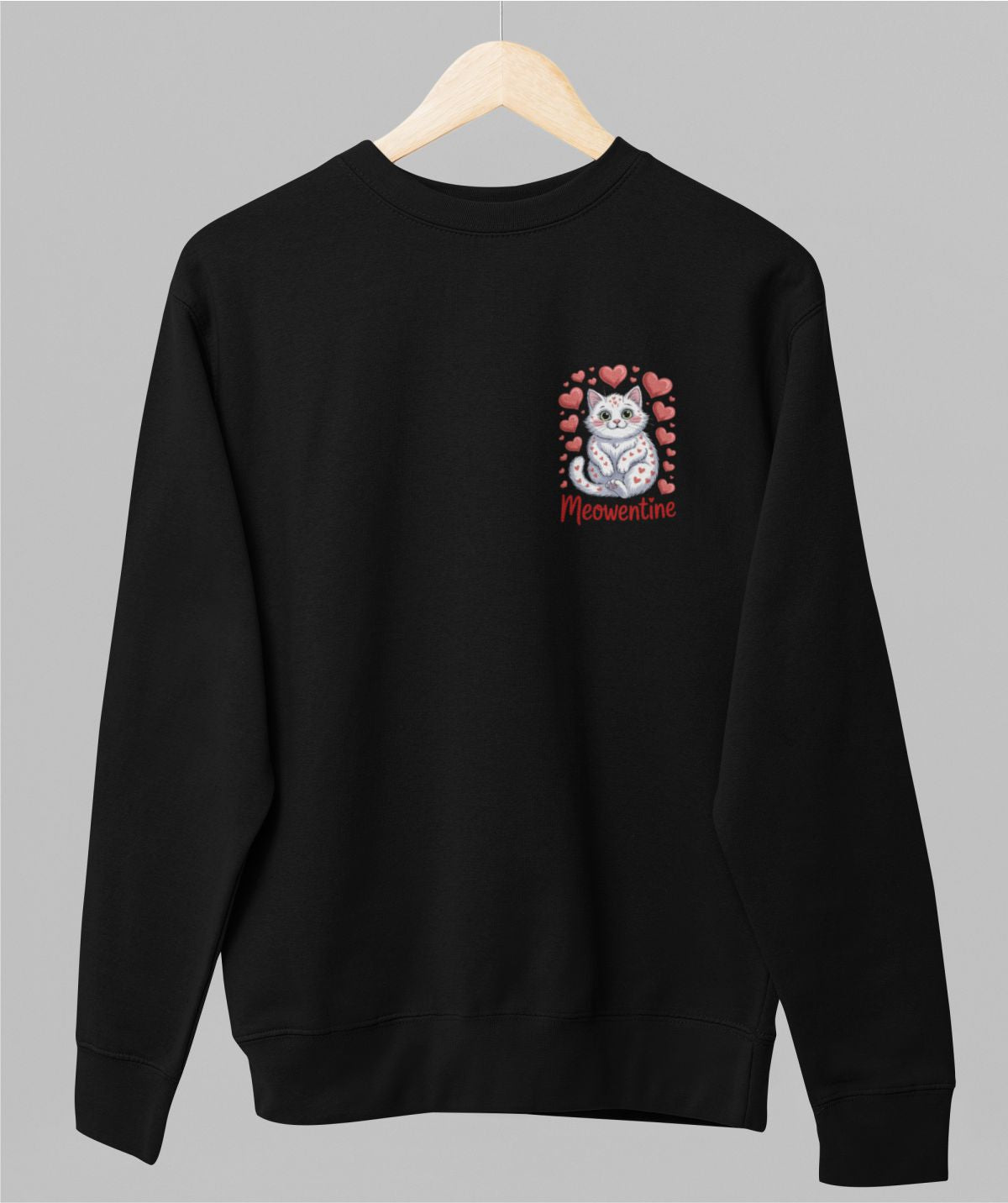 Musta unisex collegepaita "Meowentine"