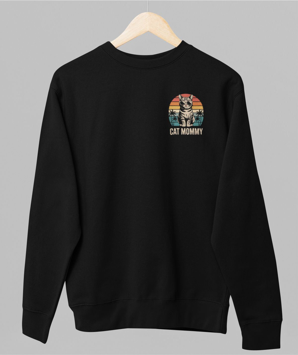 Musta unisex collegepaita "Cat mommy"