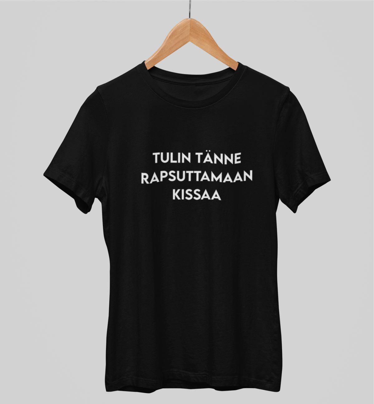 Mustat unisex T-paidat "Tulin tänne rapsuttamaan kissaa"