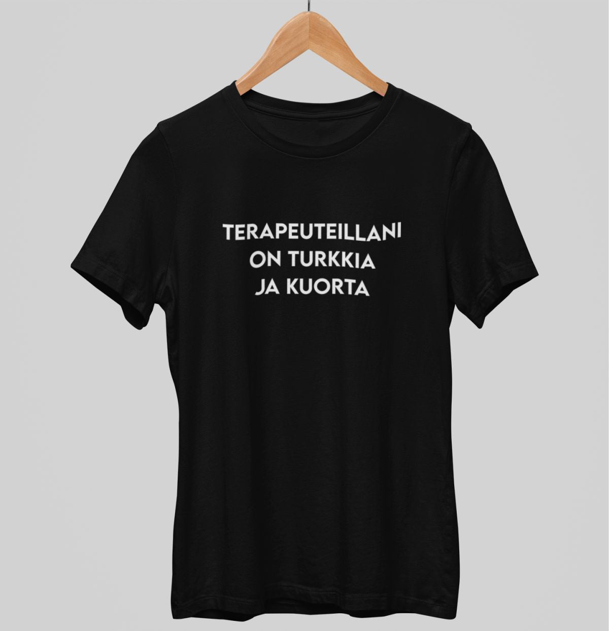 Mustat unisex T-paidat "Terapeuteillani on turkkia ja kuorta"