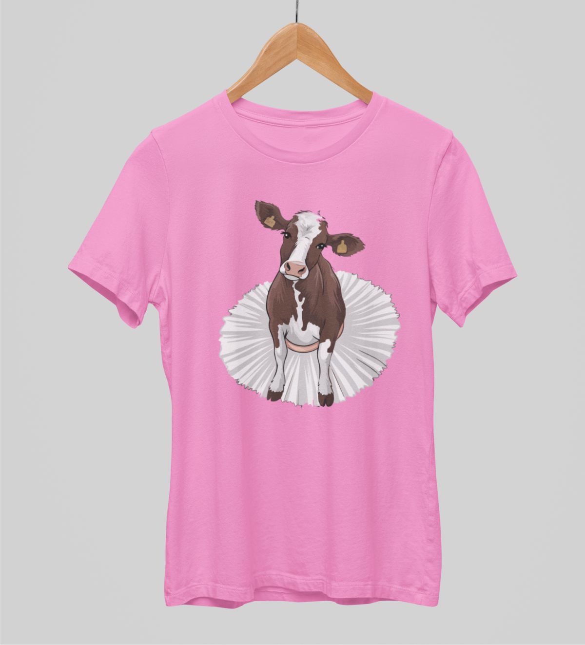 Vaaleanpunainen unisex T-paita "Lehmä hameessa"