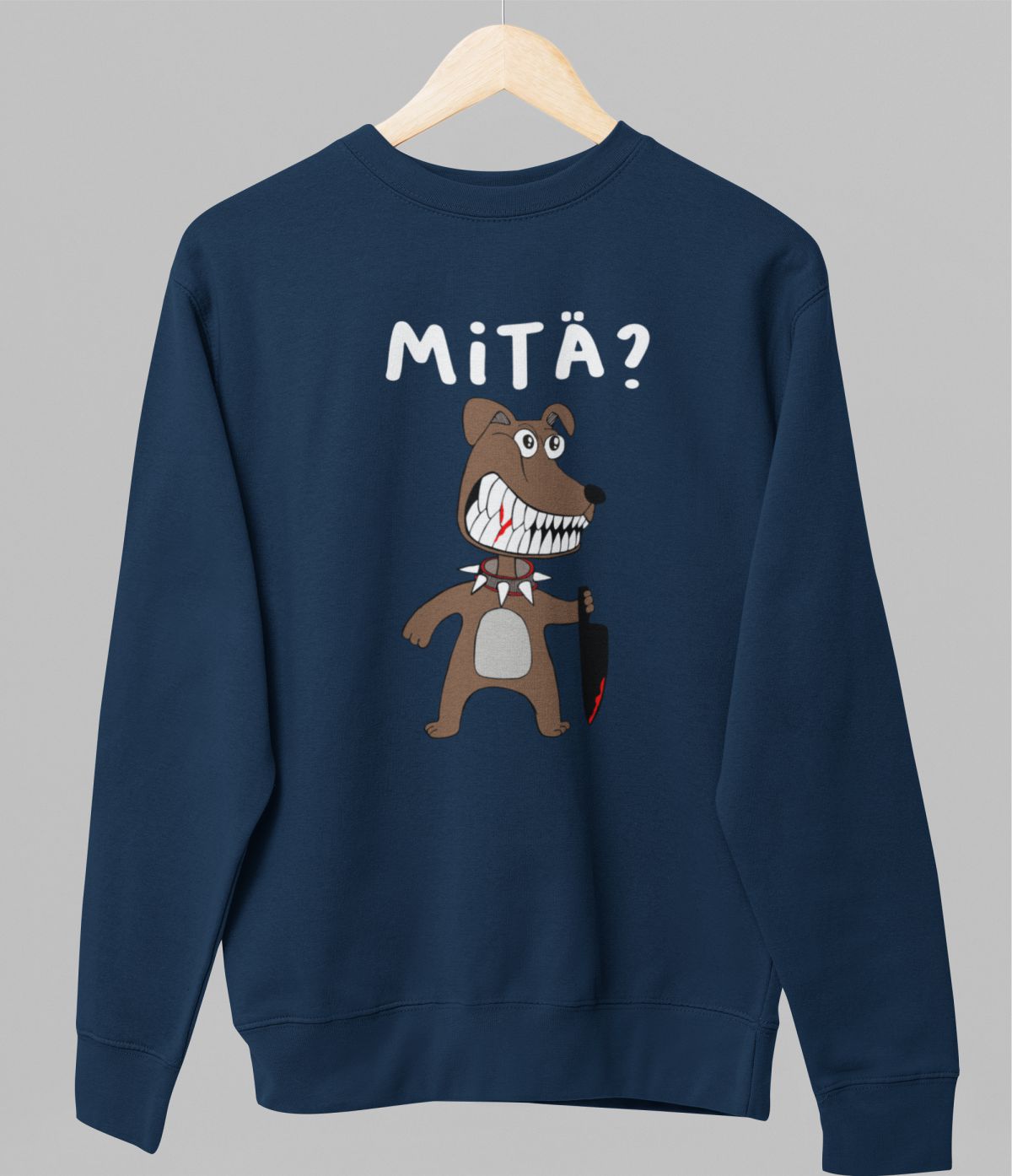 Sininen unisex collegepaita "Mitä pentu"