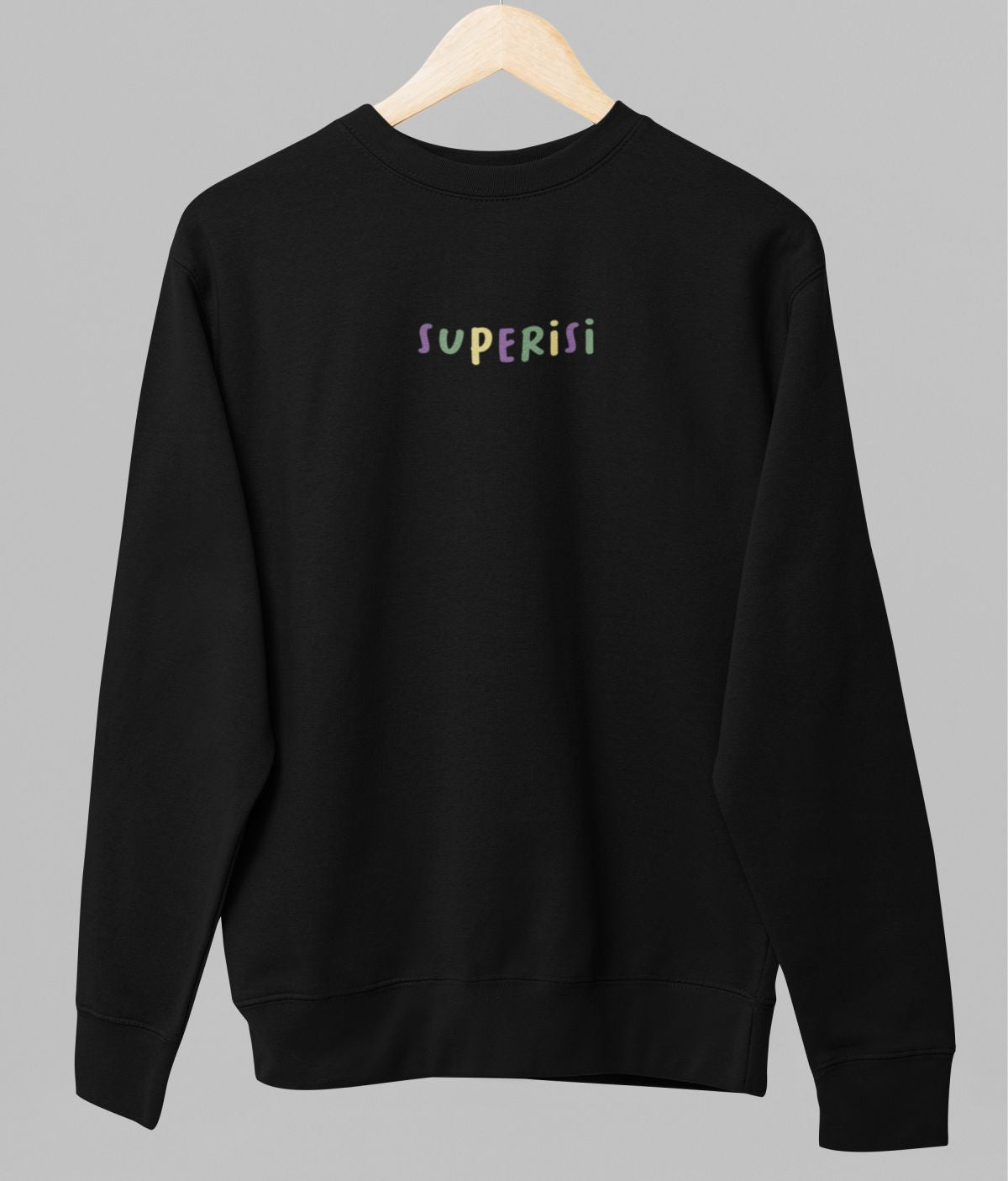 Musta unisex collegepaita "Superisi"