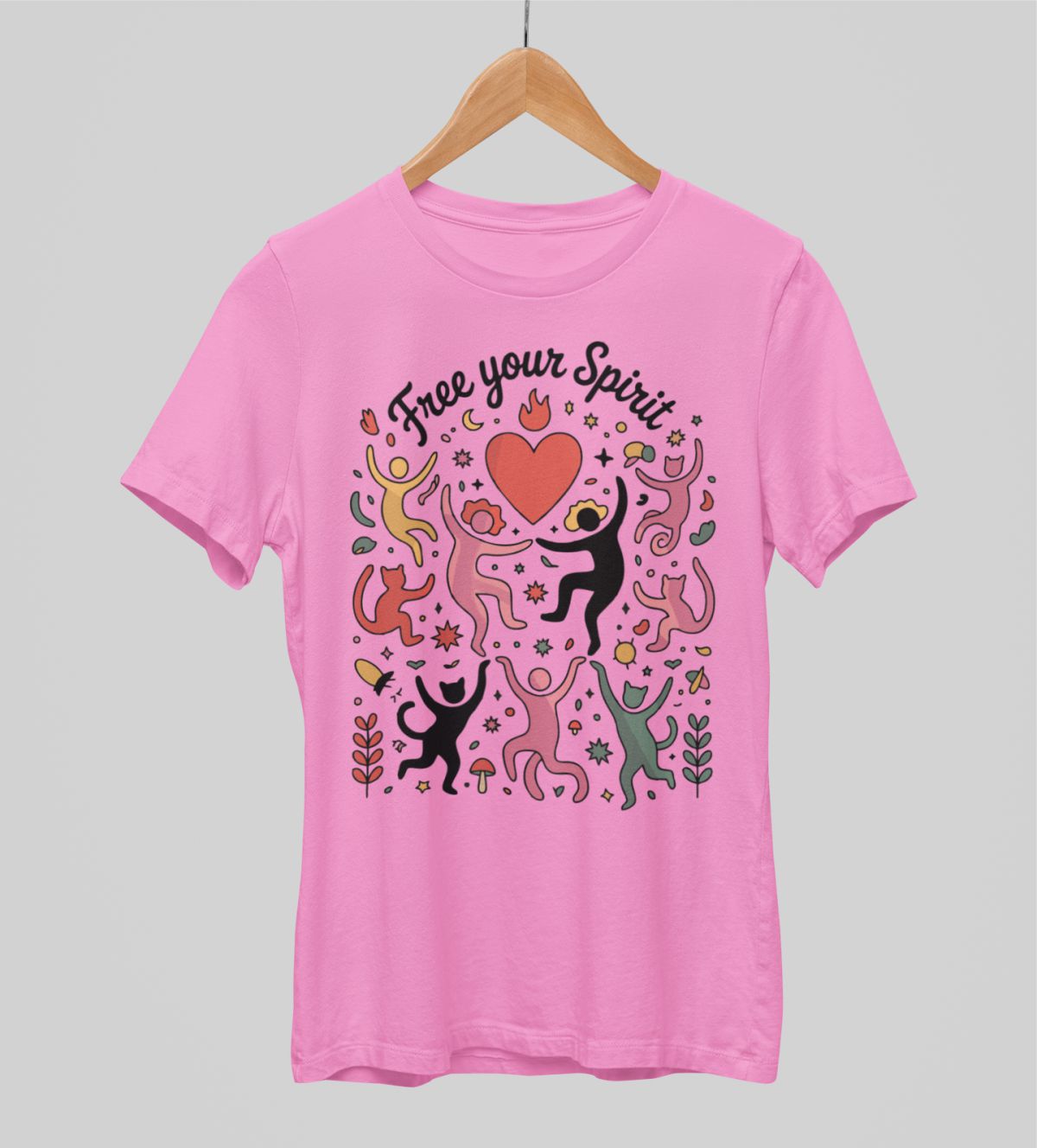 Vaaleanpunainen unisex T-paita "Free your spirit"