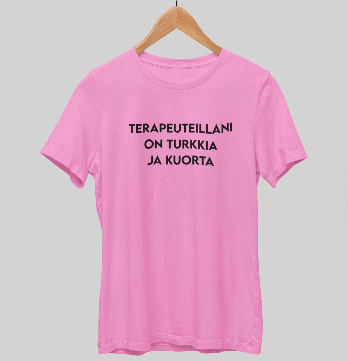 Vaaleanpunainen unisex T-paita "Terapeuteillani on turkkia ja kuorta"