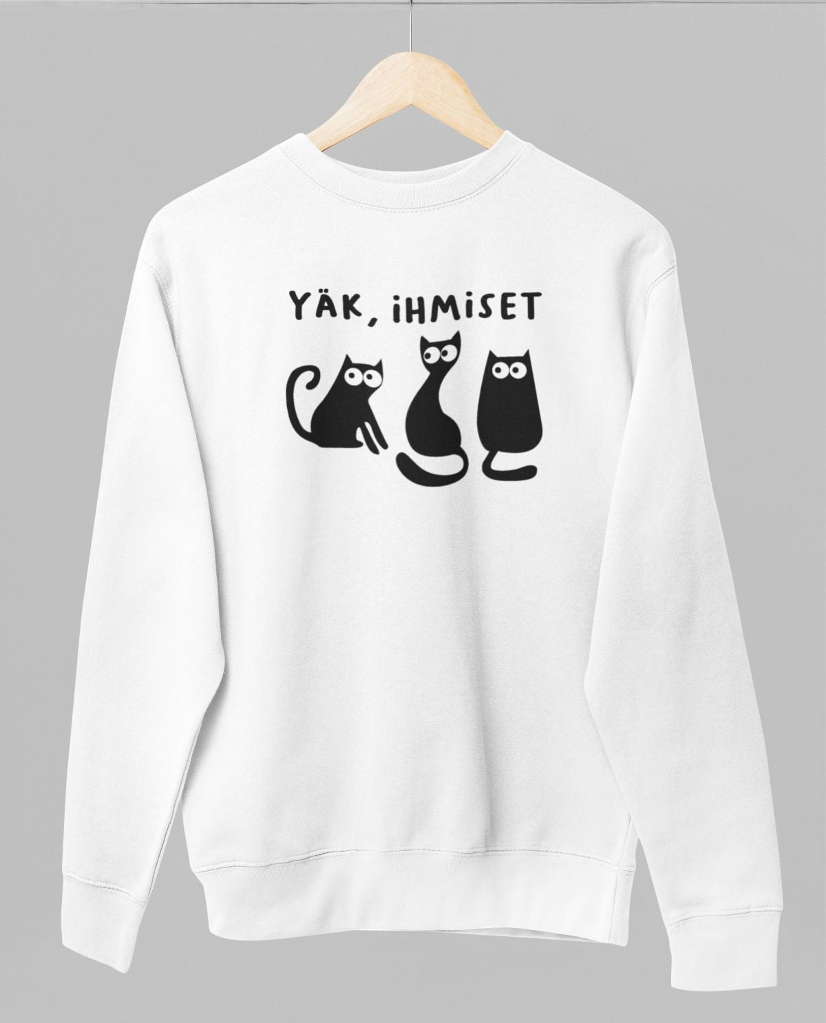 Valkoinen unisex collegepaita "Yäk, ihmiset"