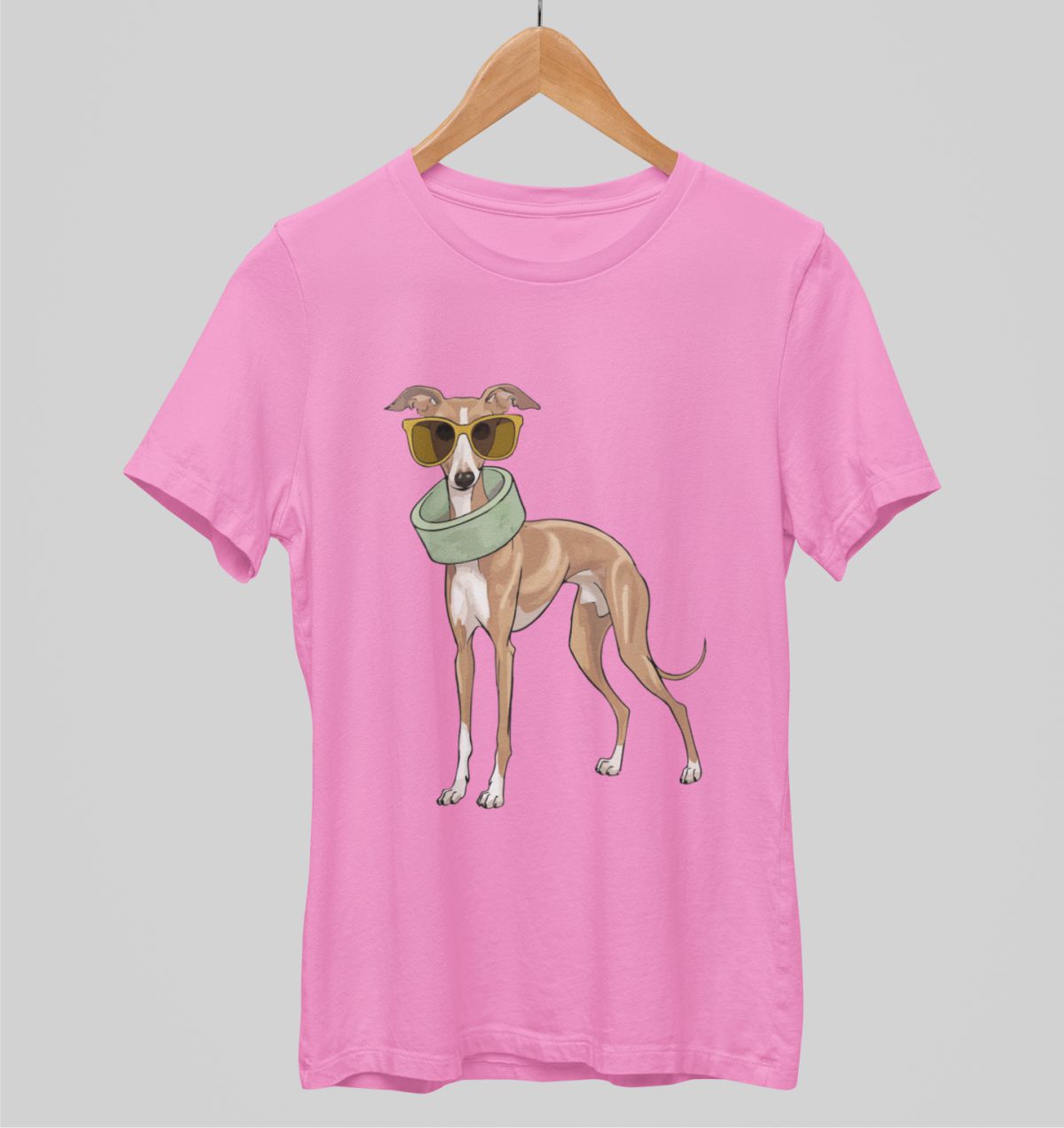 Vaaleanpunainen unisex T-paita "Muodikas koiranpentu"