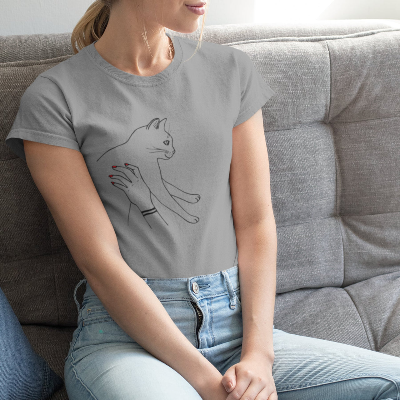 Harmaa meleerattu UNISEX T-paita Kissa