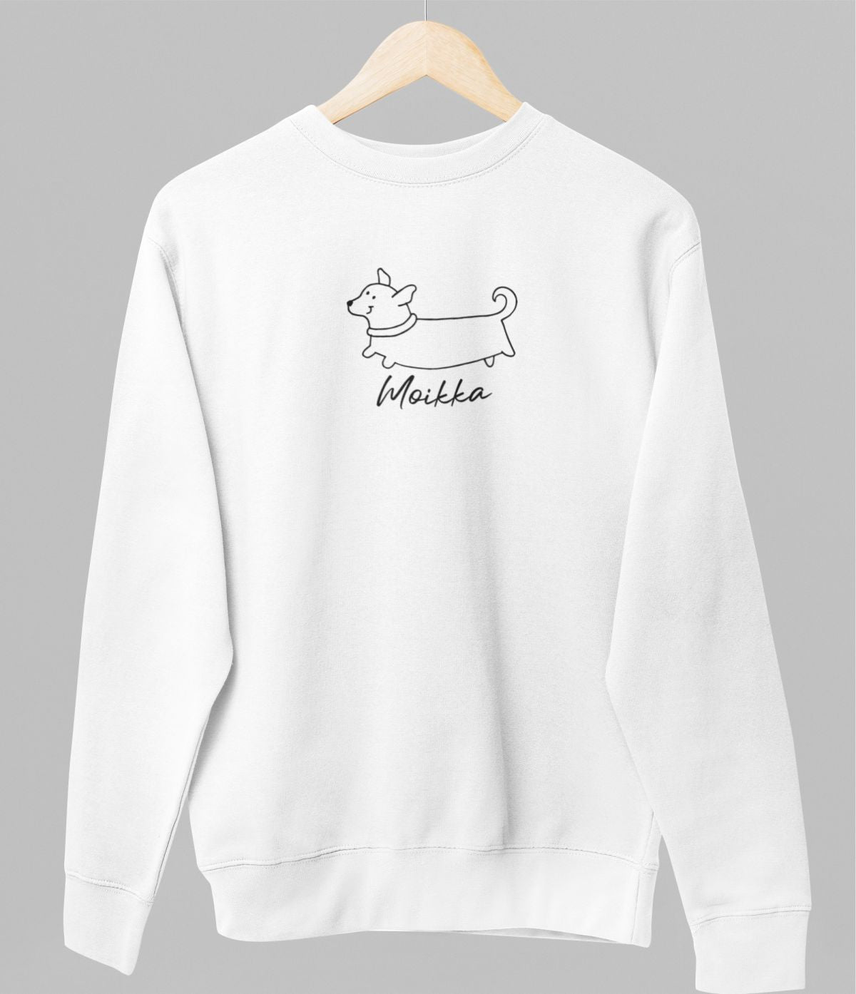 Valkoinen unisex collegepaita "Moikka"