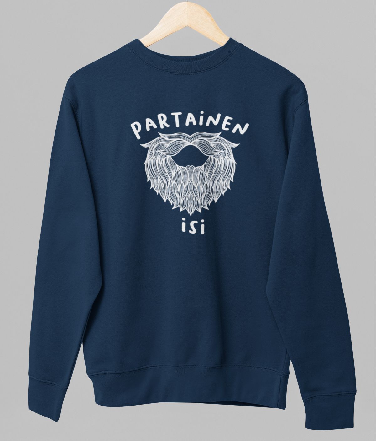 Sininen unisex collegepaita "Partainen isi"