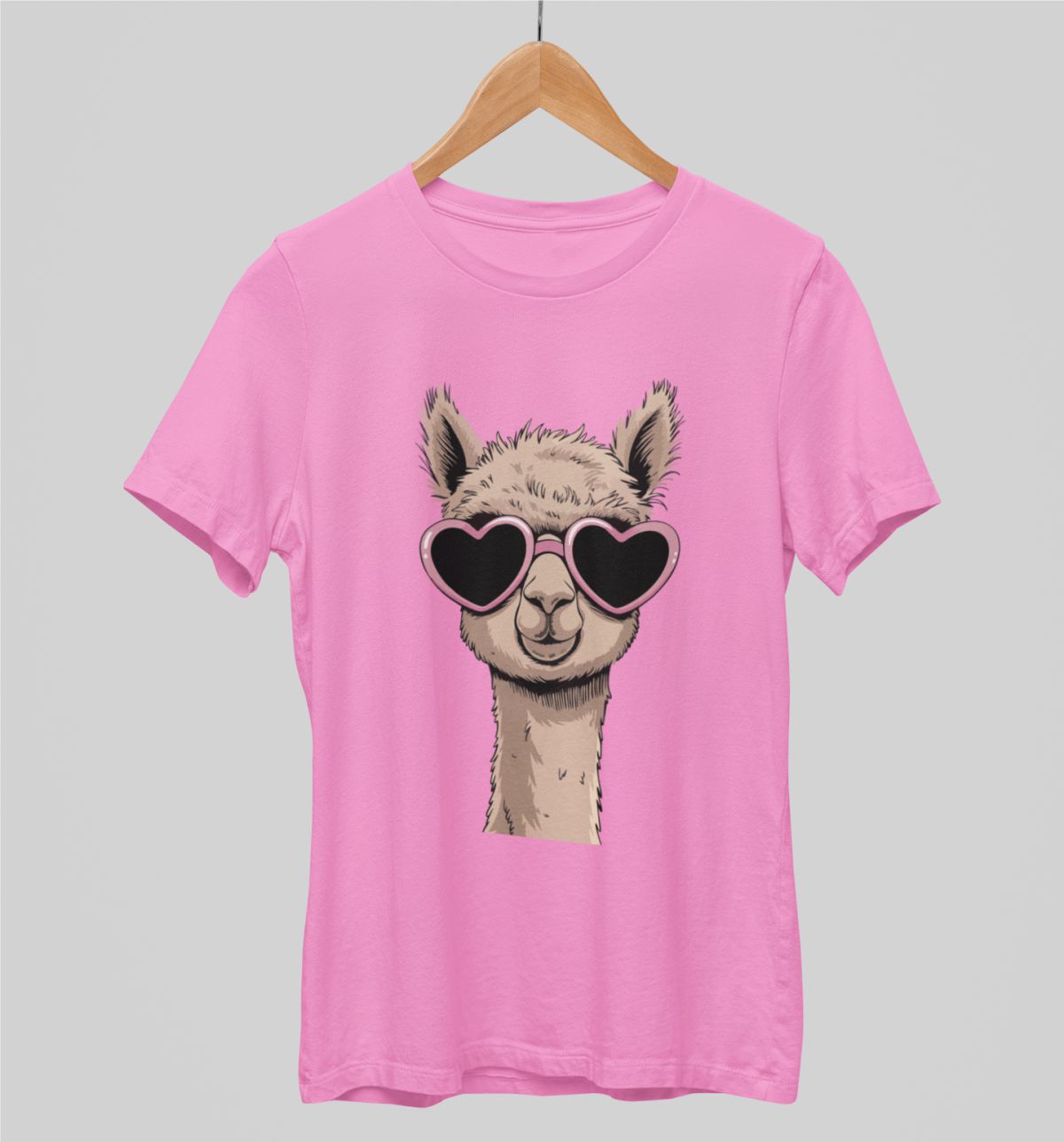 Vaaleanpunainen unisex T-paita "Lama aurinkolaseissa"