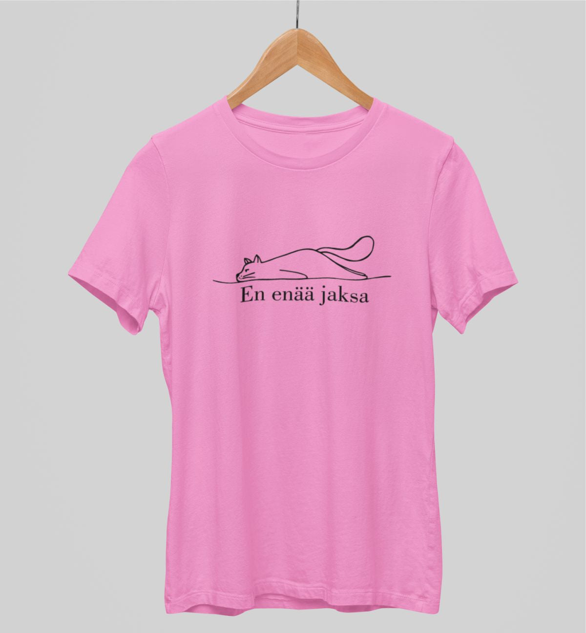 Vaaleanpunainen unisex T-paita "En enää jaksa"