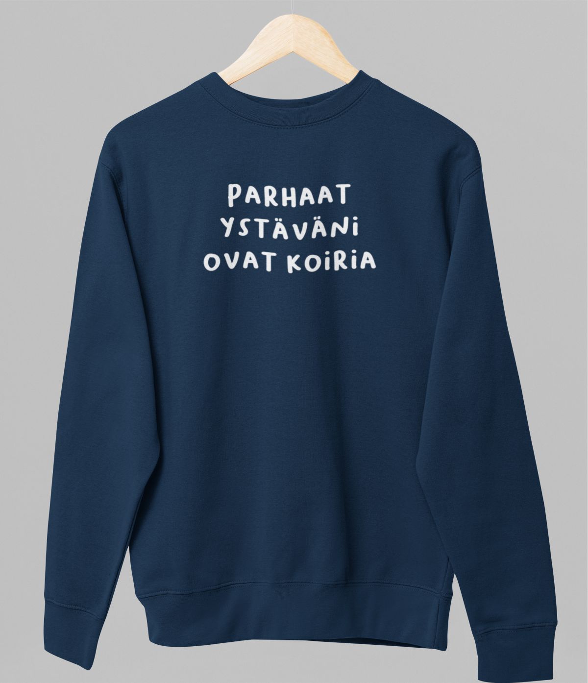 Sininen unisex collegepaita "Parhaat ystäväni ovat koiria"