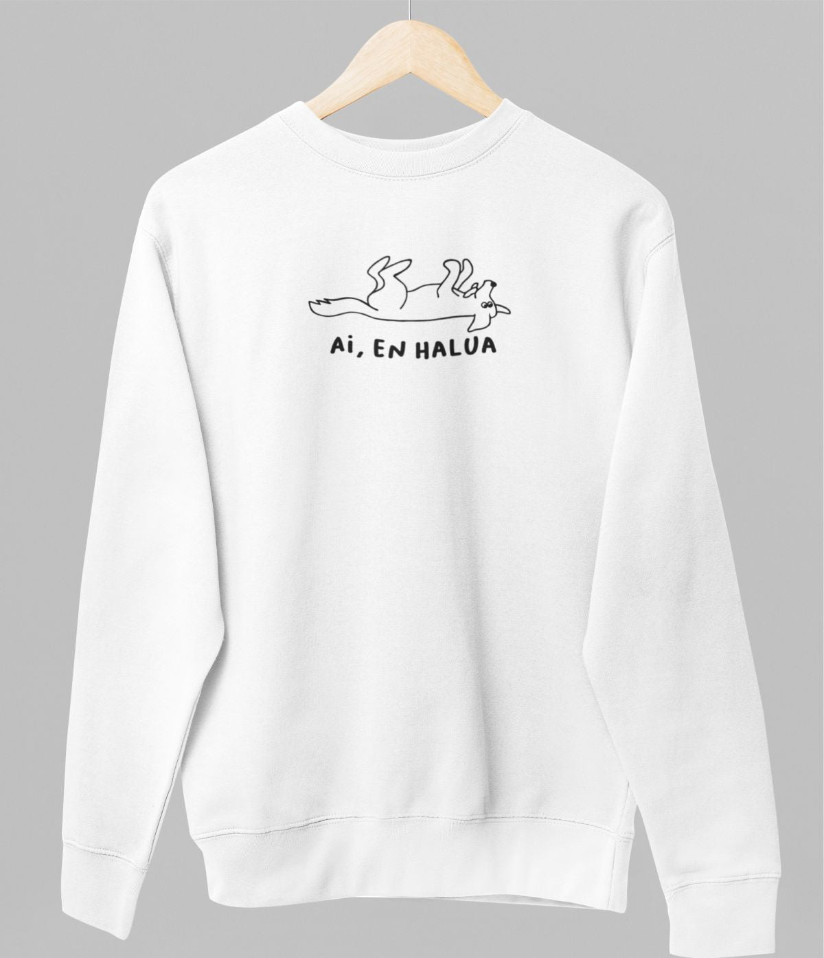 Valkoinen unisex collegepaita "Ai, en halua"