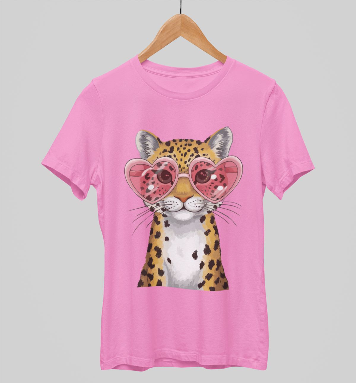 Vaaleanpunainen unisex T-paita "Leopardi aurinkolaseissa"