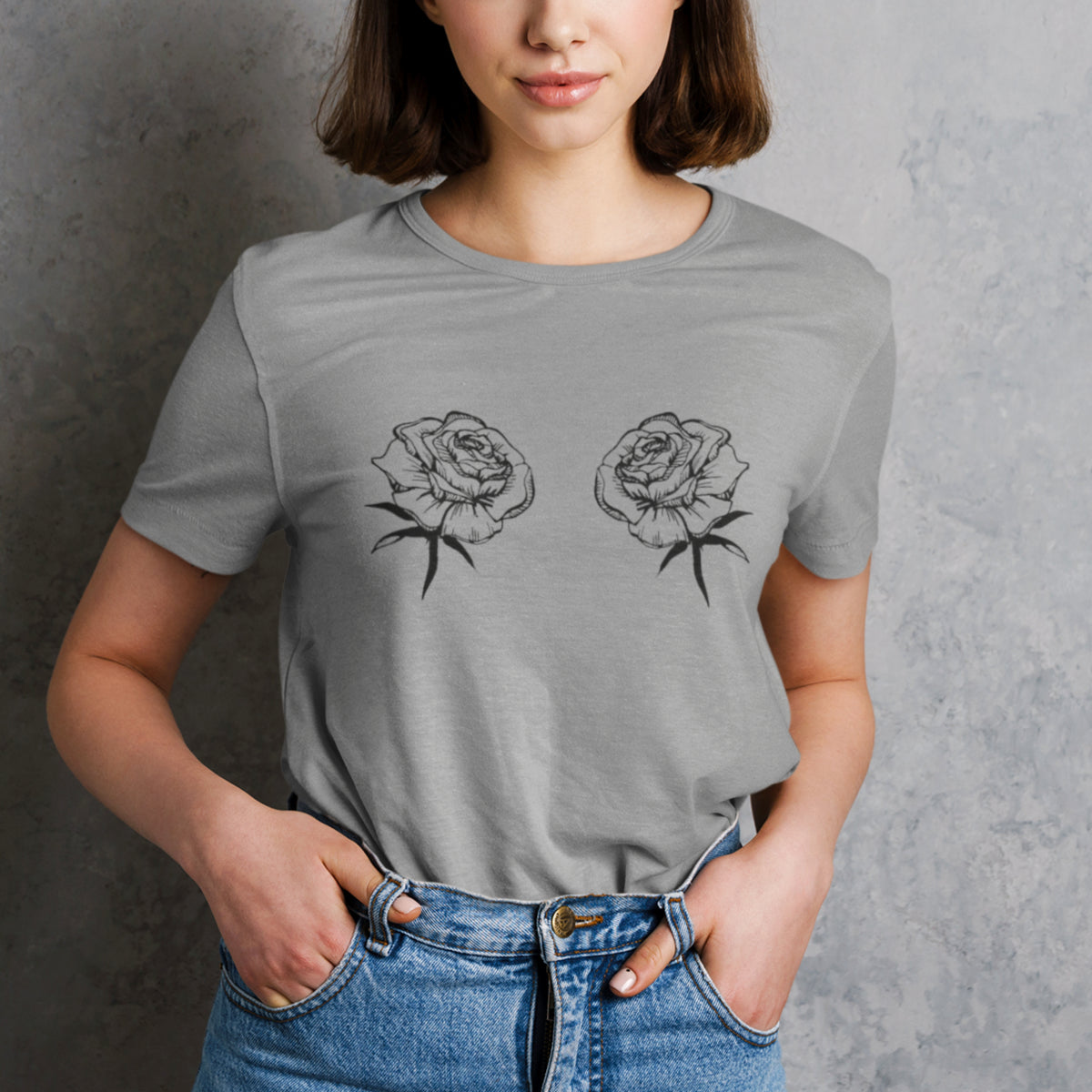 Harmaa meleerattu UNISEX T-paita Ruusut