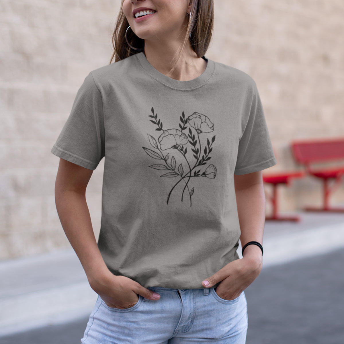Harmaa meleerattu UNISEX T-paita Kolme kukkaa