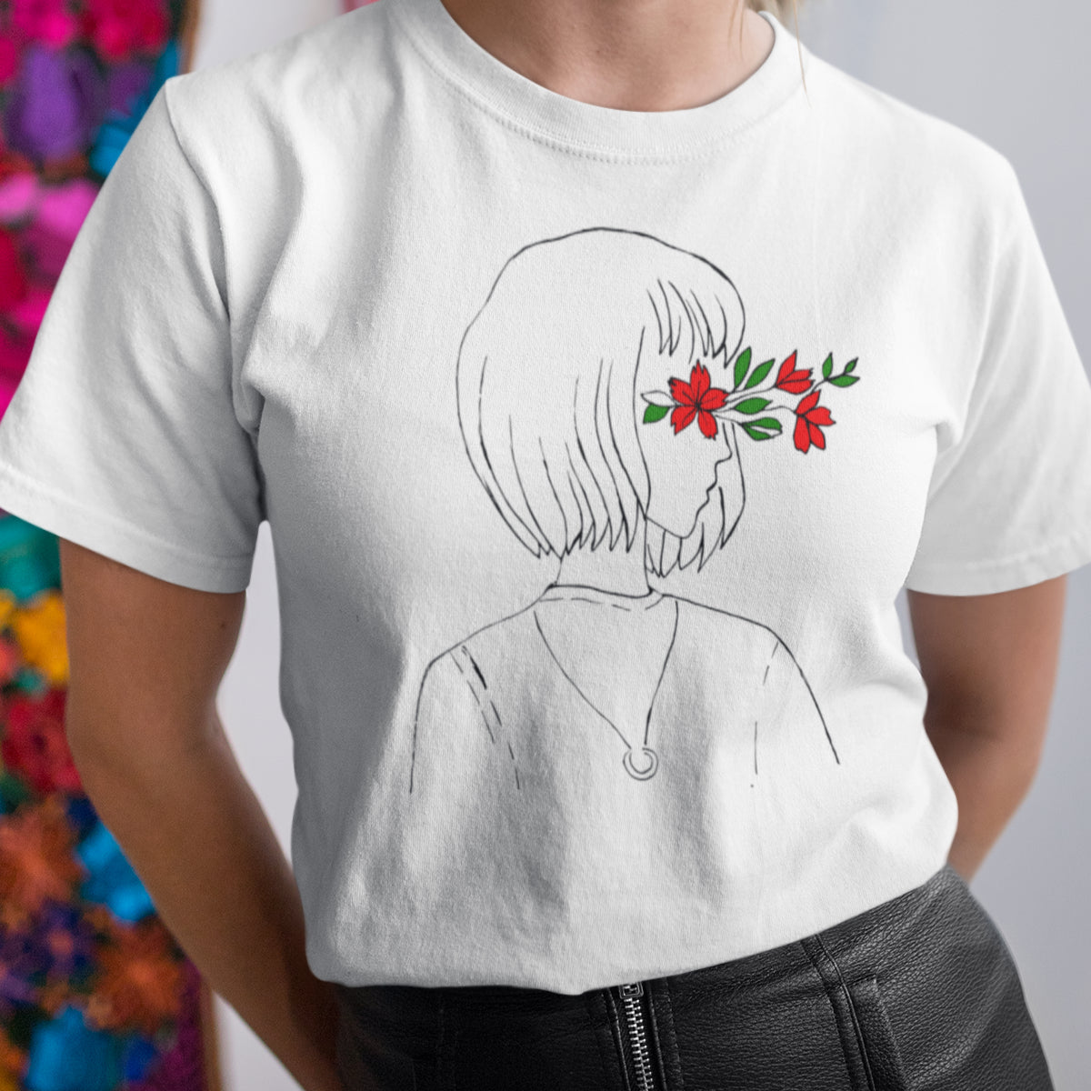 Valkoinen UNISEX T-paita Kukkien visio