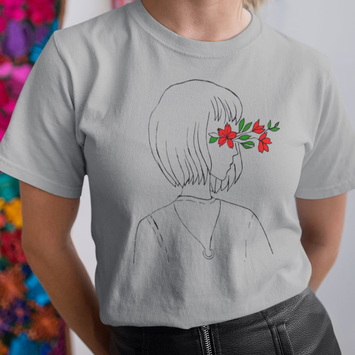 Harmaa meleerattu UNISEX T-paita Kukkien visio