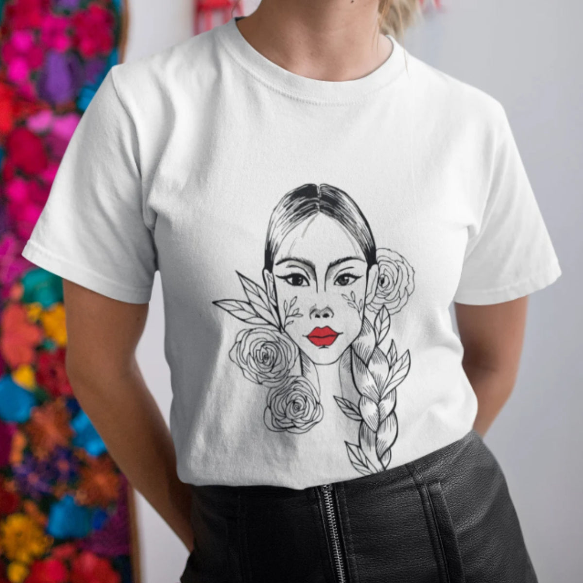 Valkoinen UNISEX T-paita Tyttö letillä