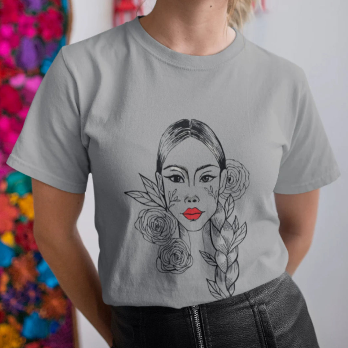 Harmaa meleerattu UNISEX T-paita Tyttö letillä
