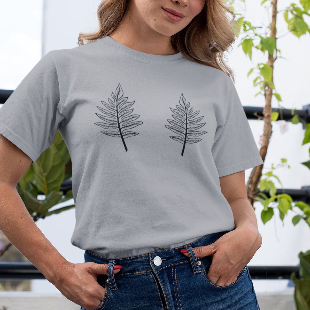 Harmaa meleerattu UNISEX T-paita Kaksi lehteä
