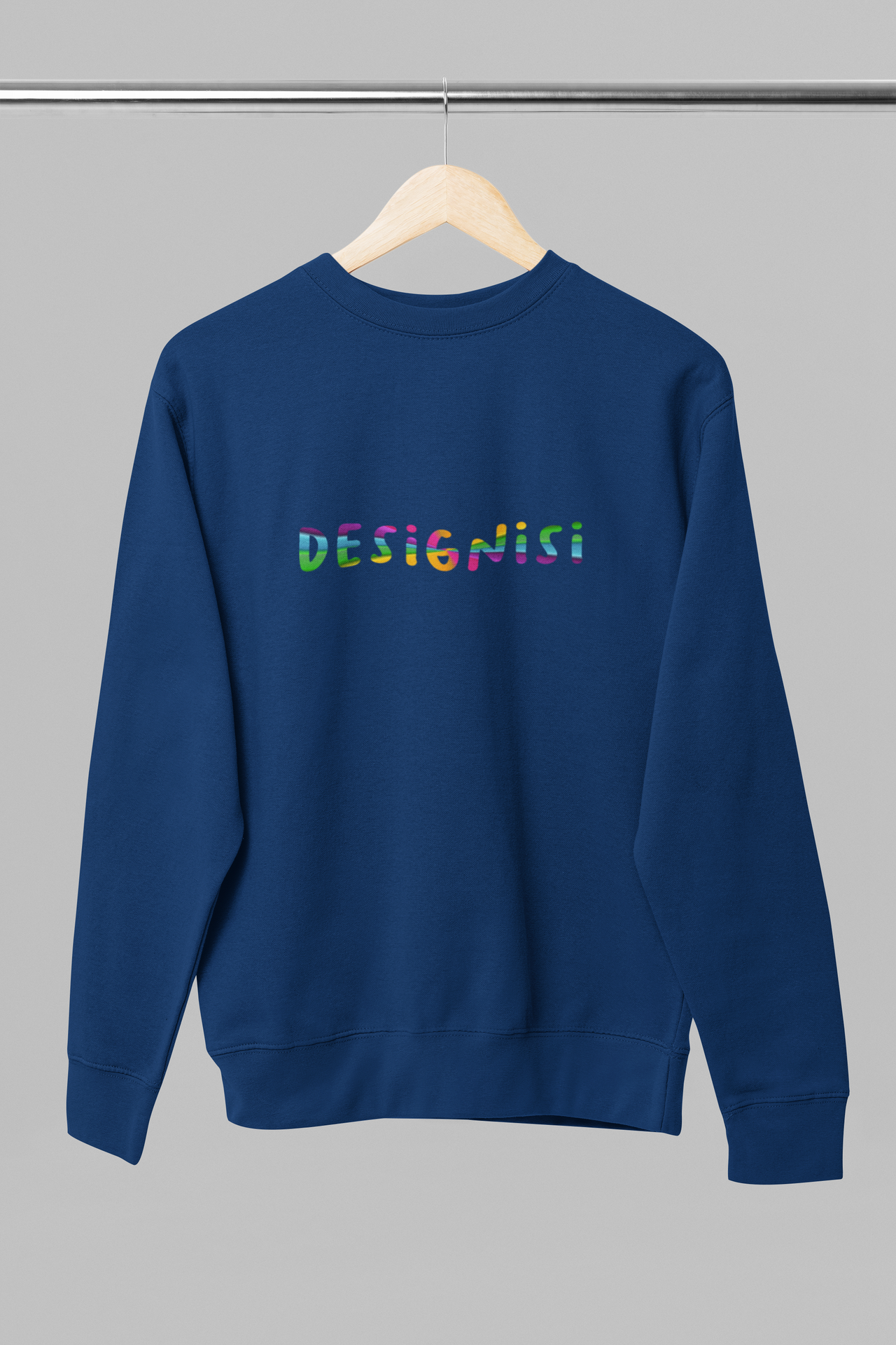 Tummansininen UNISEX collegepaita. Tee oma design!