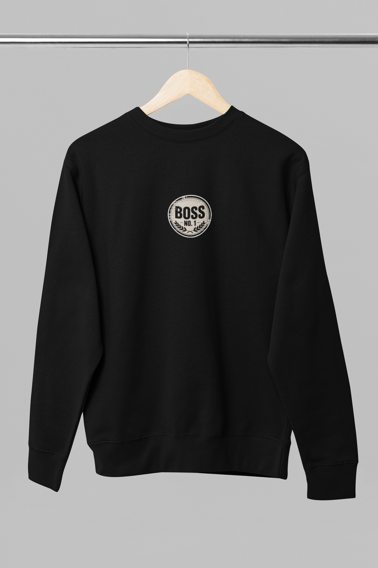 Musta unisex collegepaita "Boss No1"