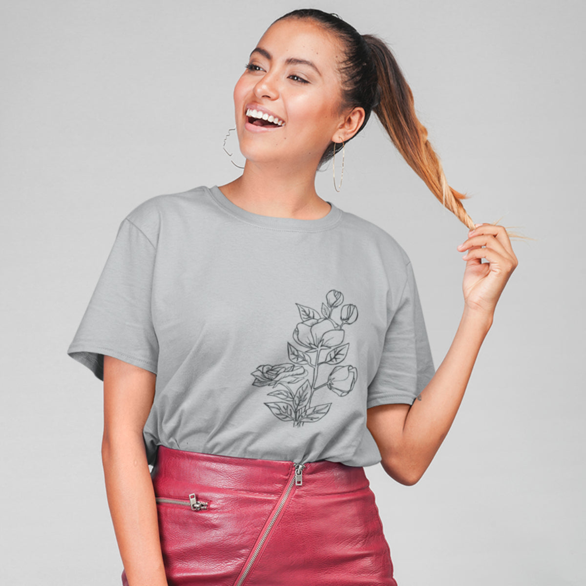 Harmaa meleerattu UNISEX T-paita Ruusun oksa