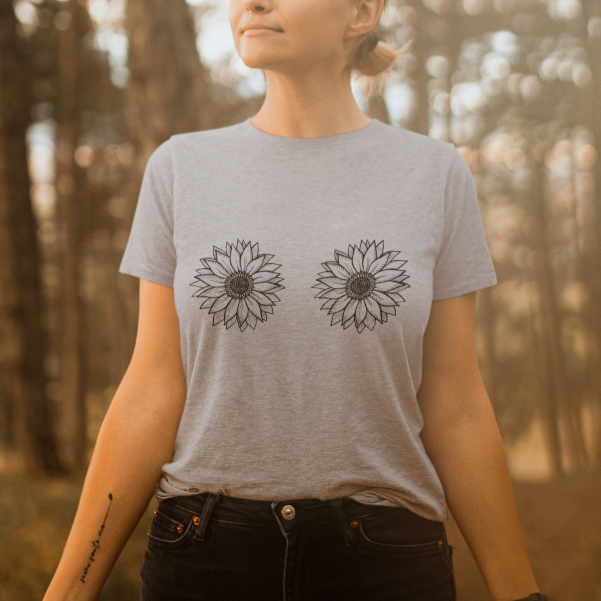 Harmaa meleerattu UNISEX T-paita Auringonkukat