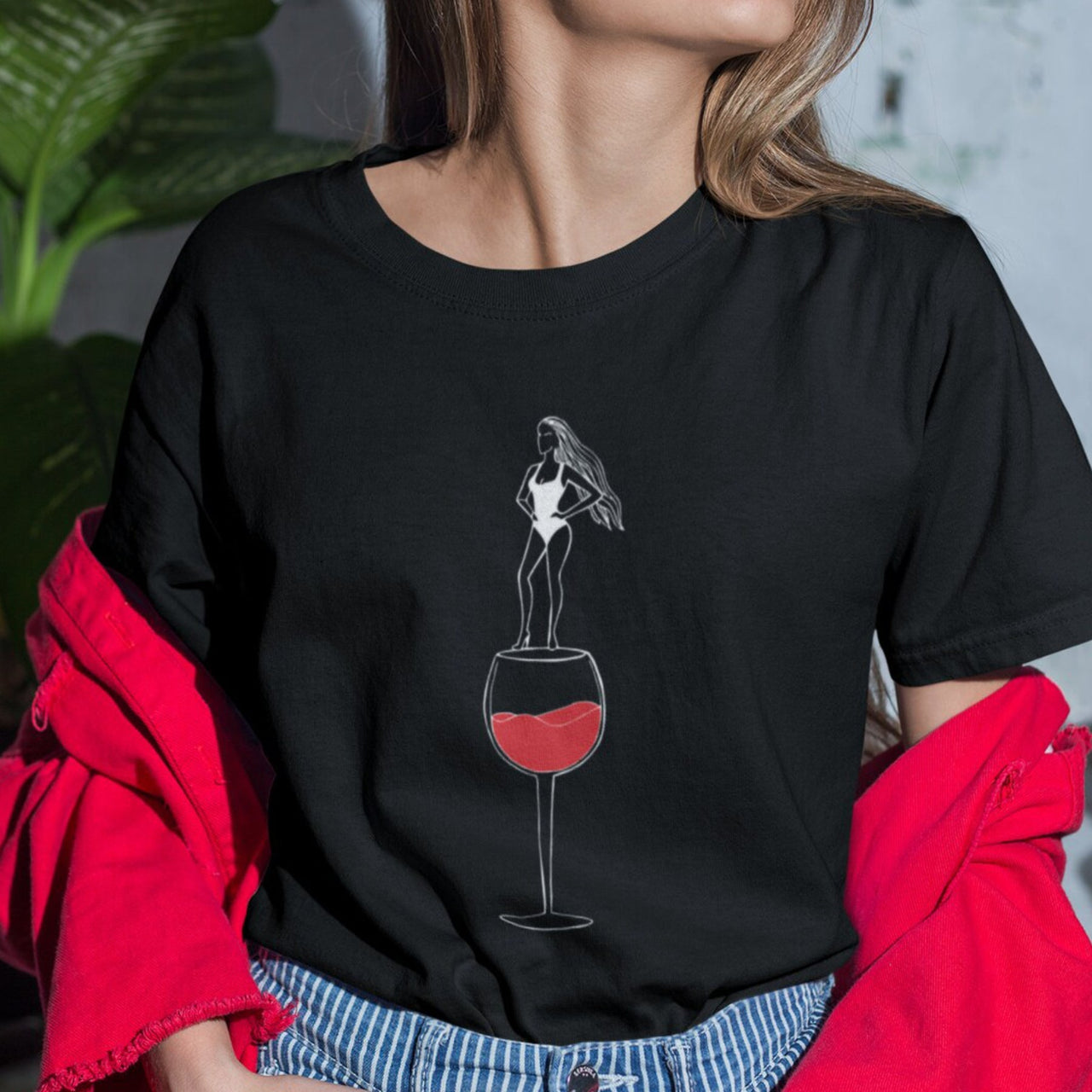 Musta UNISEX T-paita Viinin nainen