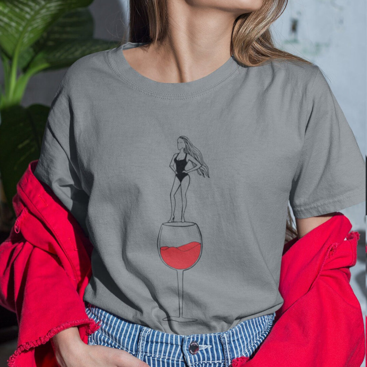 Harmaa meleerattu UNISEX T-paita Viinin nainen